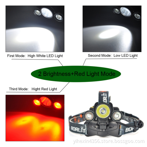 White Red Light Rechargeable Led Headlamp for Hunting
